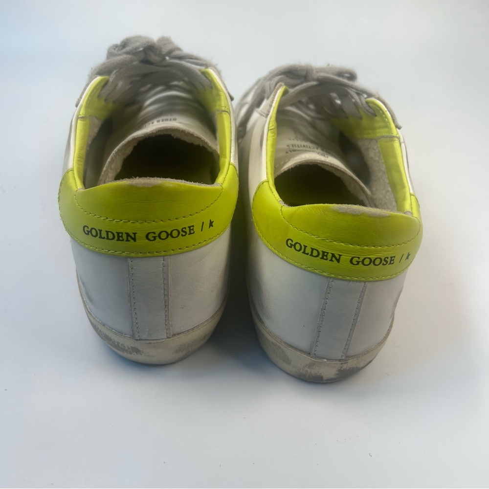 GOLDEN GOOSE Superstar Distressed Leather Sneaker white/lime green - Picture 7 of 16
